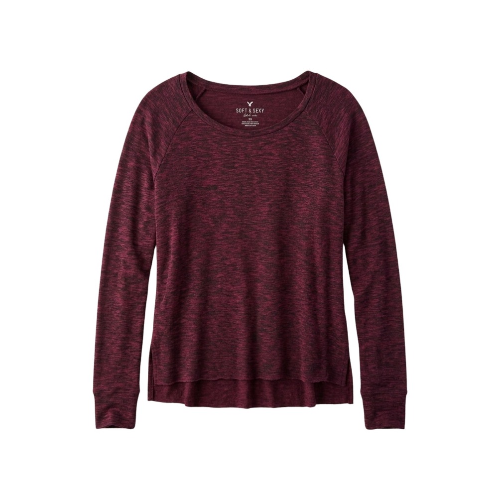 American Eagle Soft & Sexy Plush Burgundy Space Dyeโ Raglan Top Womens Medium